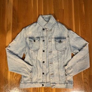 distressed light blue denim jean jacket